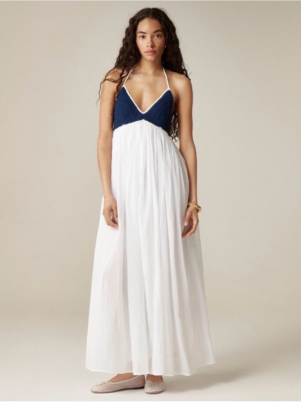 J.Crew Navy & White Halter Maxi Cotton Dress XL
